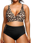 Plus Size Bikini High Waisted Swimsuits Two Piece - Tummy Control V