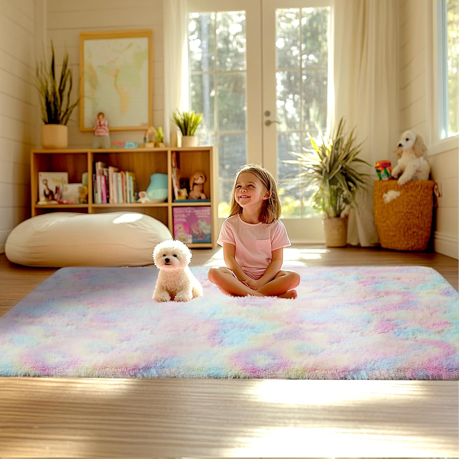 Rainbow Rug for Girls Bedroom: Fluffy Plush Carpet for Kids