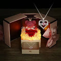 Preserved Real Red Rose with Mom Necklace and LED Lights - Thoughtful