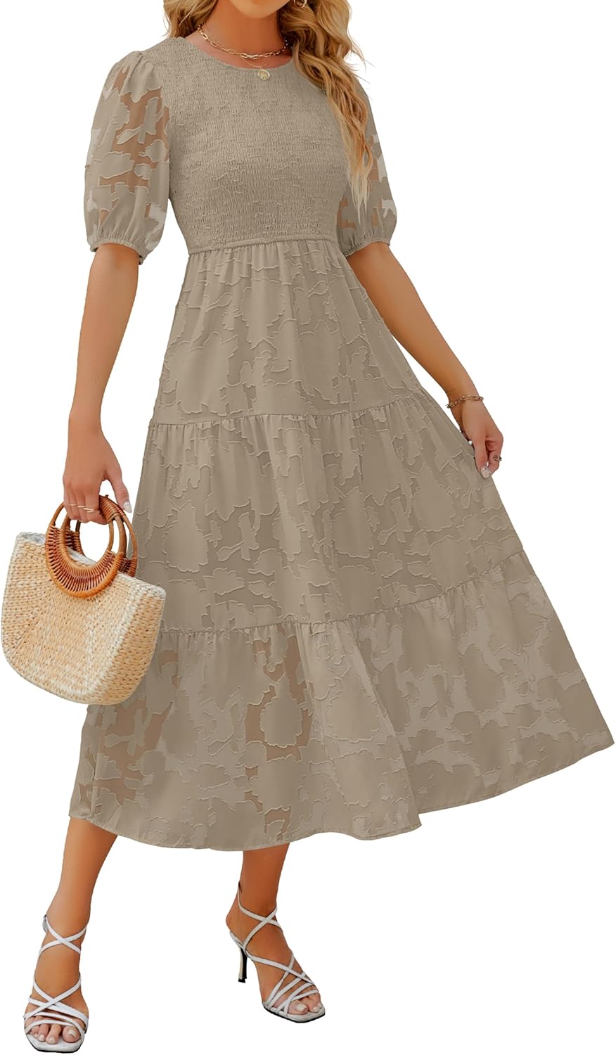 ZESICA Women's Summer Short Puff Sleeve Floral Maxi Dress