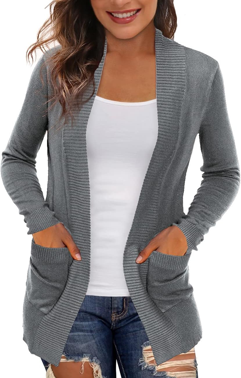 Lightweight Open Front Cardigan Sweaters for Women with Pockets