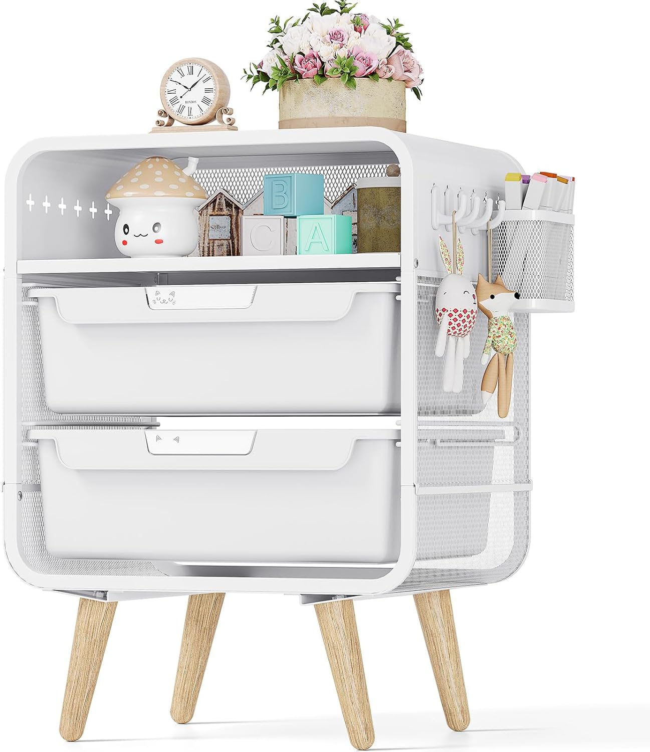 Kids Nightstand with Storage Drawer for Girls and Boys Rooms