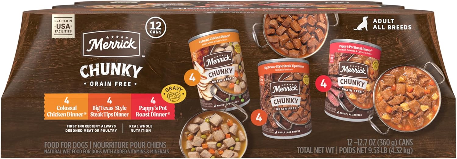 Merrick Chunky Grain Free Premium Canned Dog Food Variety Pack