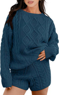 ANRABESS Women 2 Piece Cable Knit Sweater Shorts Set - Cozy Fall Fit
