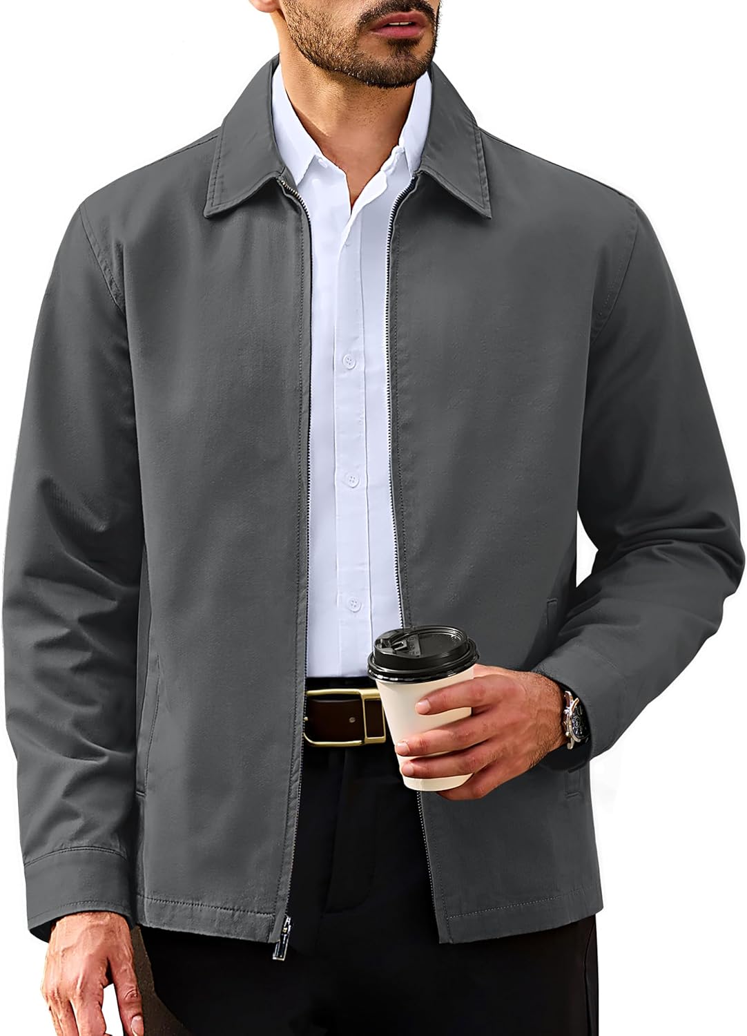 TACVASEN Men's Cotton Jacket Full Zip Up for Business Casual Wear