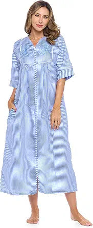 Casual Nights Women's Zip Front Woven House Dress for Comfort