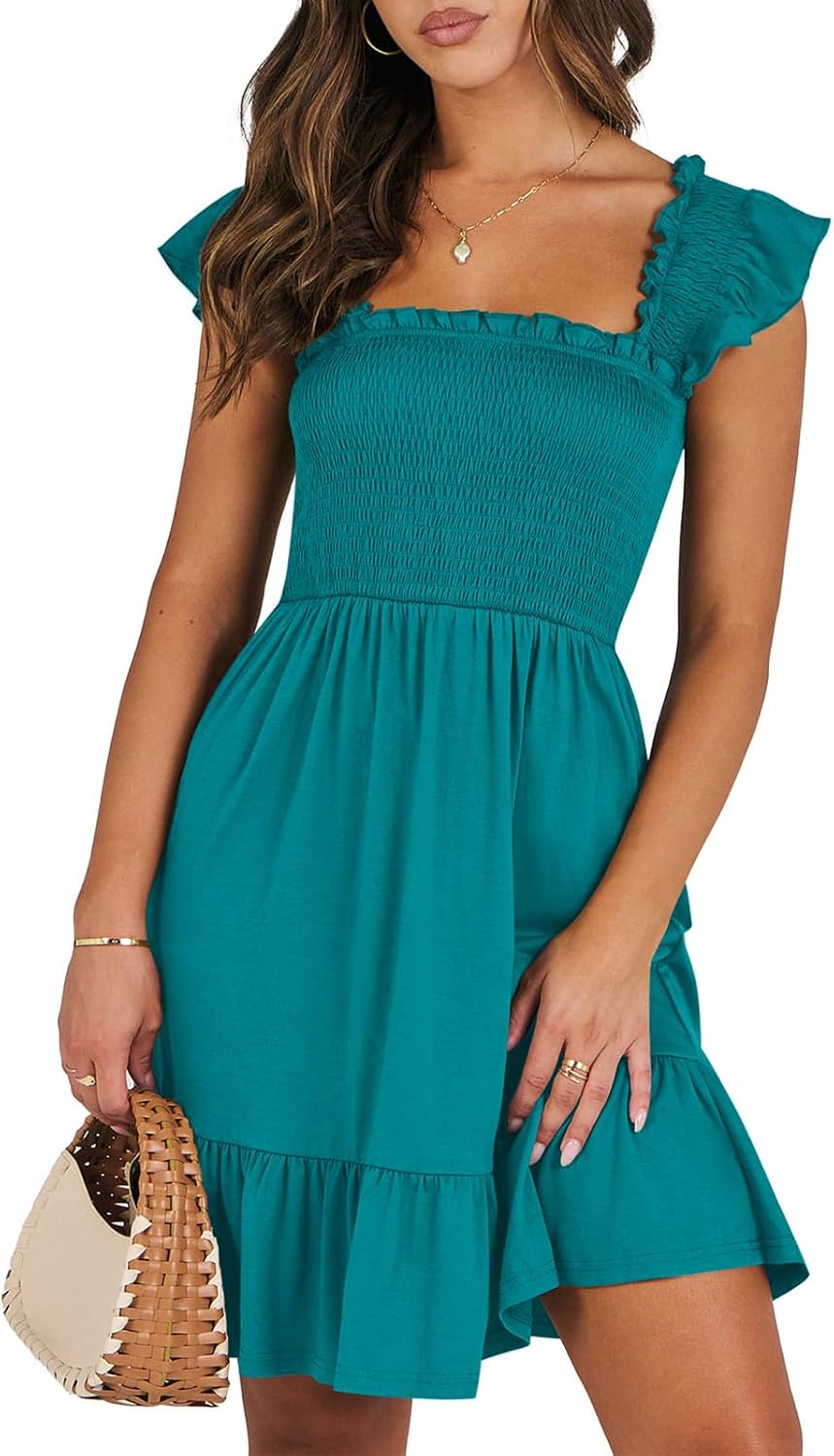 ANRABESS Women's Summer Casual Sleeveless Square Neck Dress