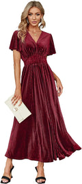 Elegant V Neck Velvet Maxi Dress for Weddings and Parties