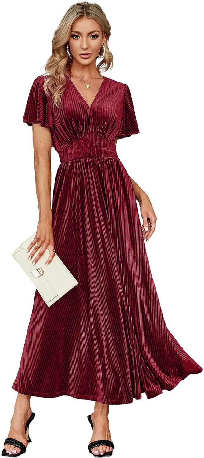 Elegant V Neck Velvet Maxi Dress for Weddings and Parties