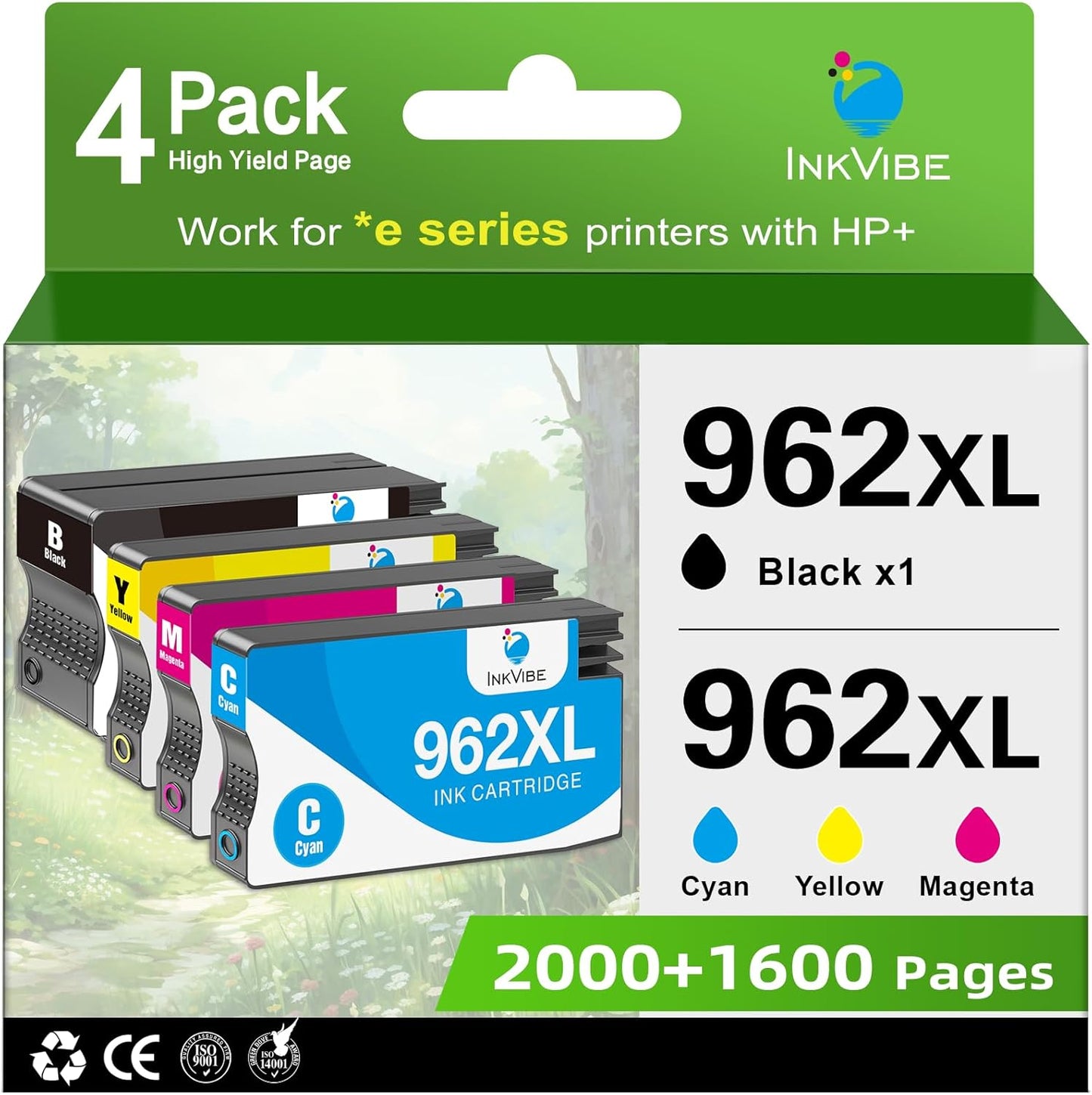 962XL Ink Cartridges Combo Pack for HP Printers - 4 Pack