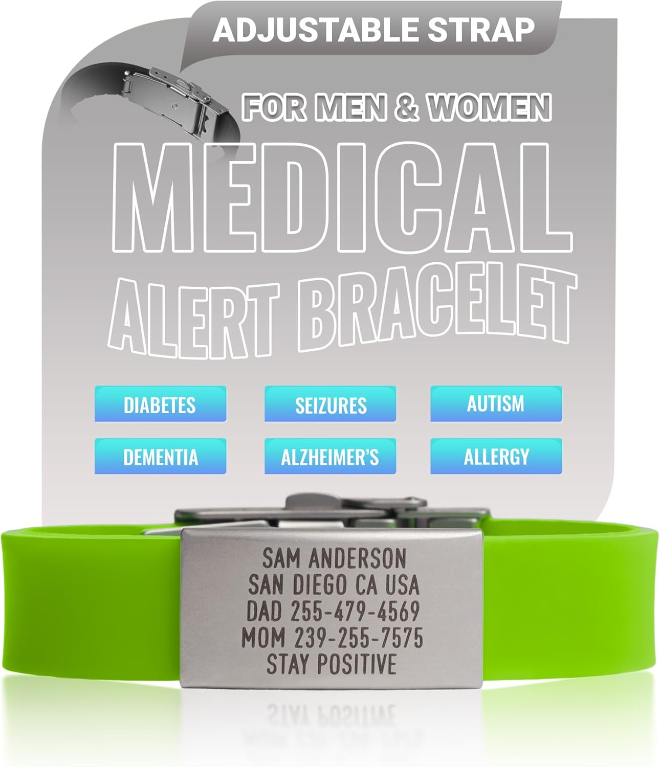 Customizable Medical Alert Bracelet - Ideal for Athletes & Travelers