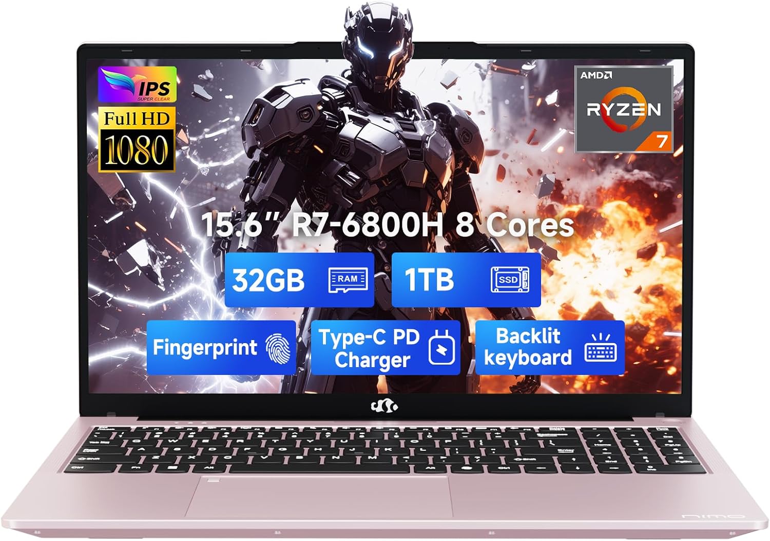 NIMO 15.6 FHD Gaming Laptop with Ryzen 7 and 32GB RAM