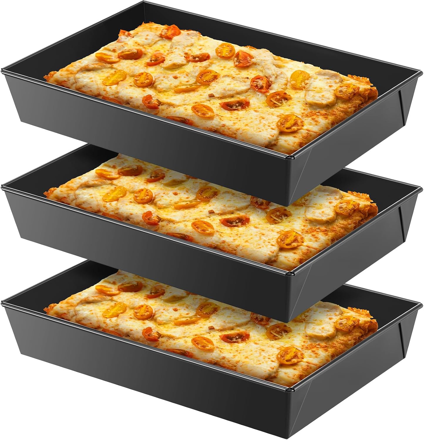 3 Pcs Detroit Style Pizza Pan Set for Perfect Homemade Pizzas