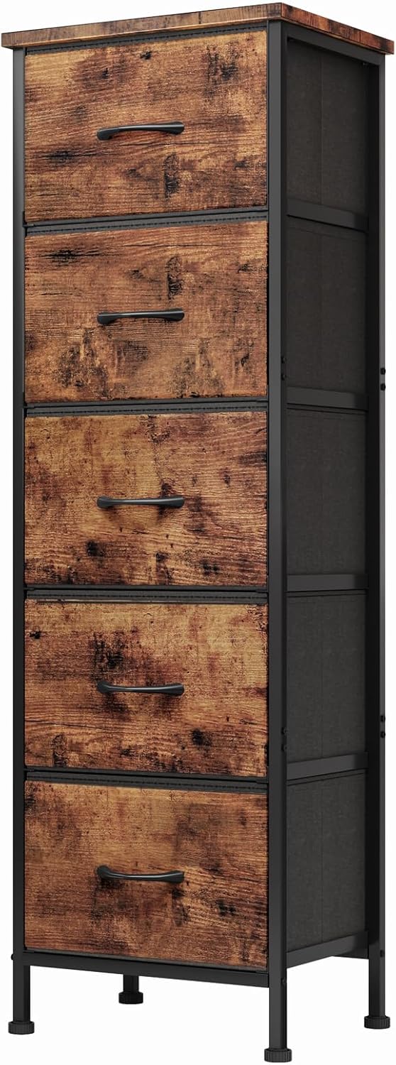 Fixwal Tall Dresser for Bedroom with 5 Drawers in Rustic Brown