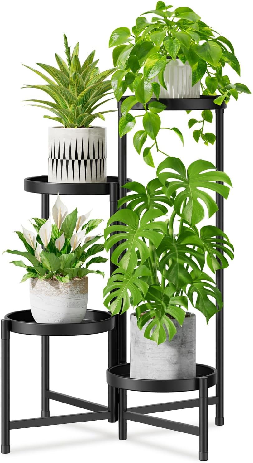 4 Tier Large Plant Stand Indoor with 10 Inch Wide Tray for Decor