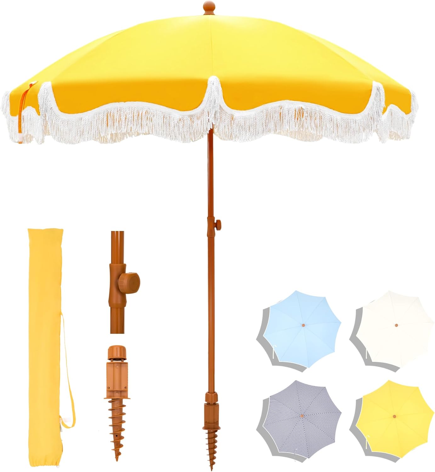 MFSTUDIO 7ft Patio Beach Umbrella with Unique Fringe Design