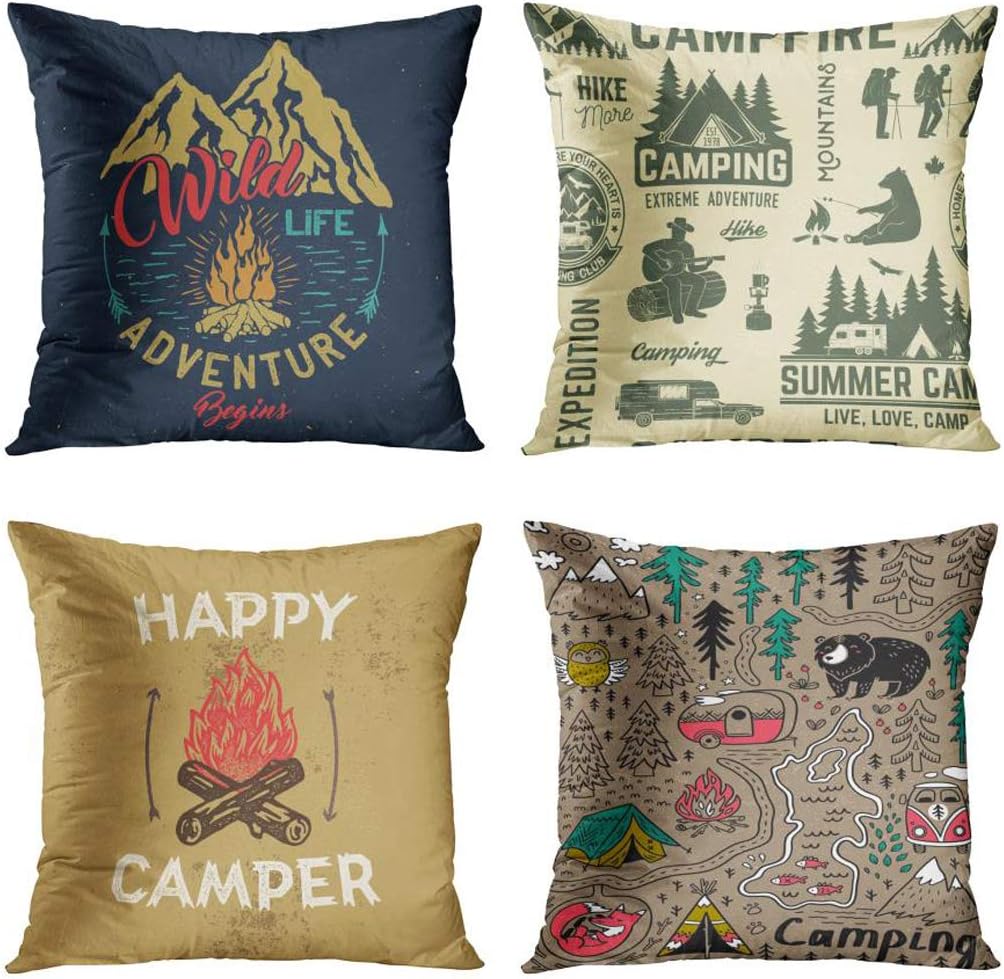 Set of 4 Camping Adventure Pillow Covers