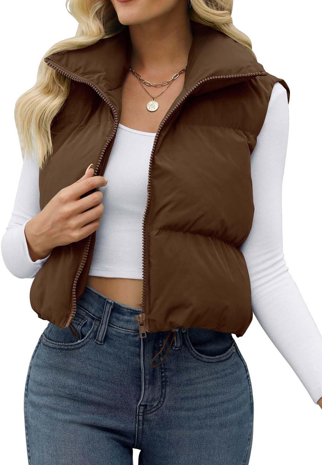 JZC Women's Crop Puffer Vest Lightweight Sleeveless Jacket