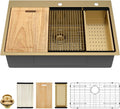 36 Inch Gold Kitchen Sink Workstation - Large Single Bowl