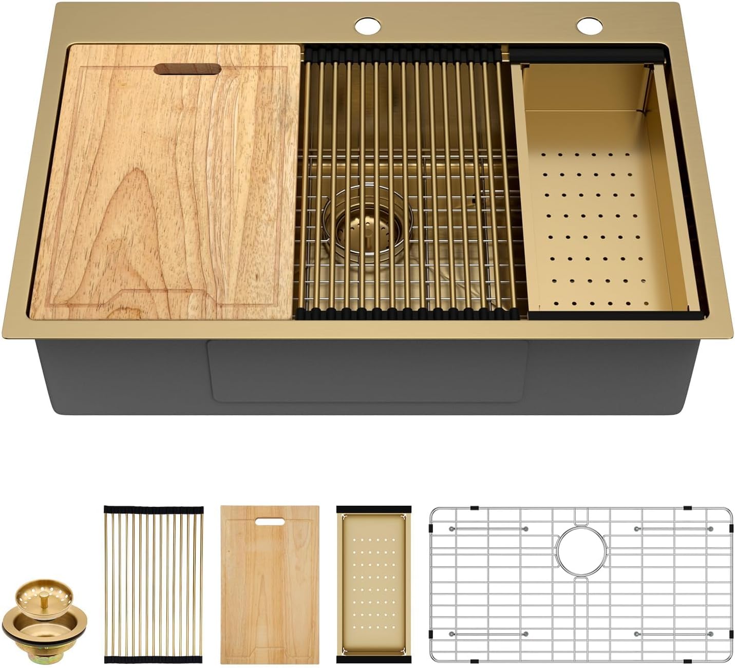 36 Inch Gold Kitchen Sink Workstation for Large Cookware