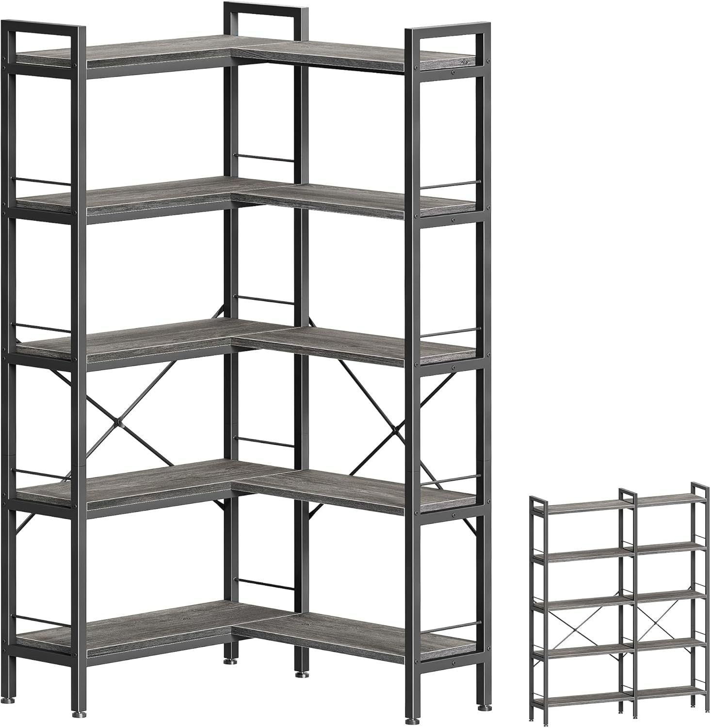 Huuger 5 Tier Bookshelf: L Shaped Corner Bookcase with Style