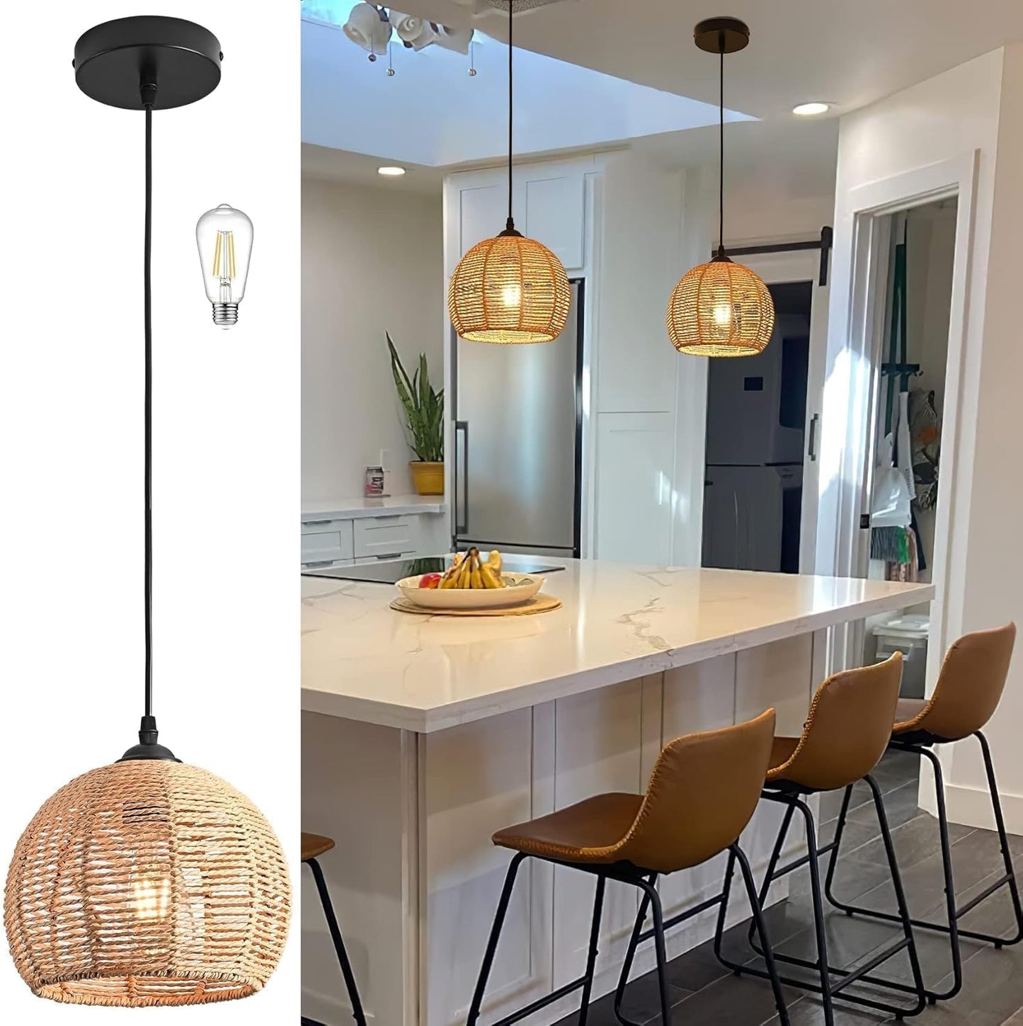Mini Hemp Rope Woven Pendant Light for Boho Home Decor