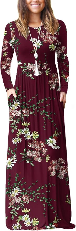 DEARCASE Women's Long Sleeve Maxi Dress with Pockets for Comfort