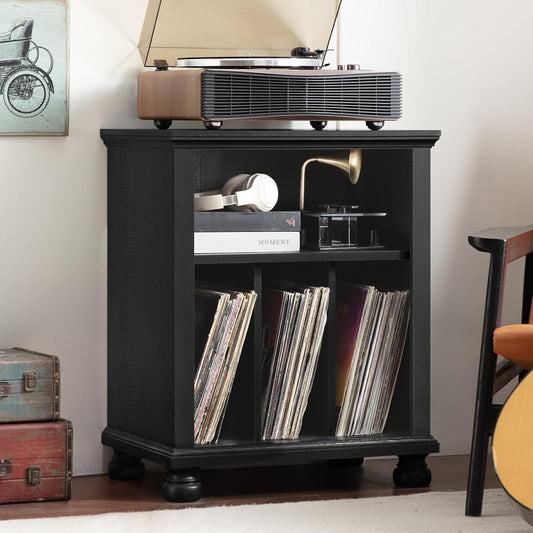 Mid-Century Record Player Stand with Vinyl Storage for 200 Albums