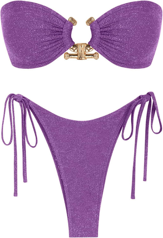 ZAFUL Metal Ring Bandeau Bikini Set for Stylish Beach Days
