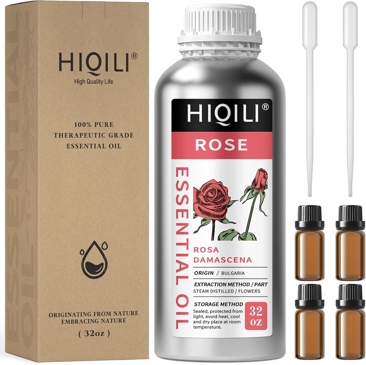 HIQILI 32 Fl Oz Rose Essential Oil for Skin, Hair, and Diffuser