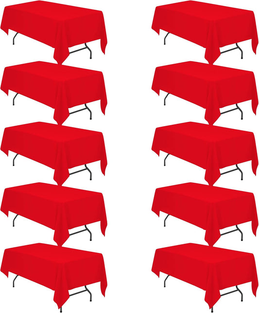 10 Pack Red Tablecloths for 6 Foot Rectangle Tables - Elegant Covers