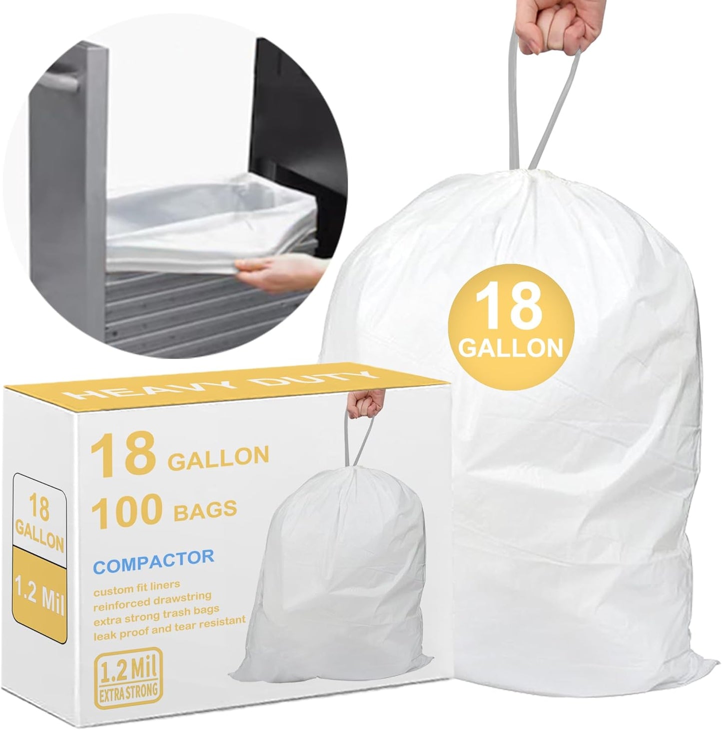 18 Gallon Heavy Duty Compactor Kitchen Trash Bags for Cleanliness