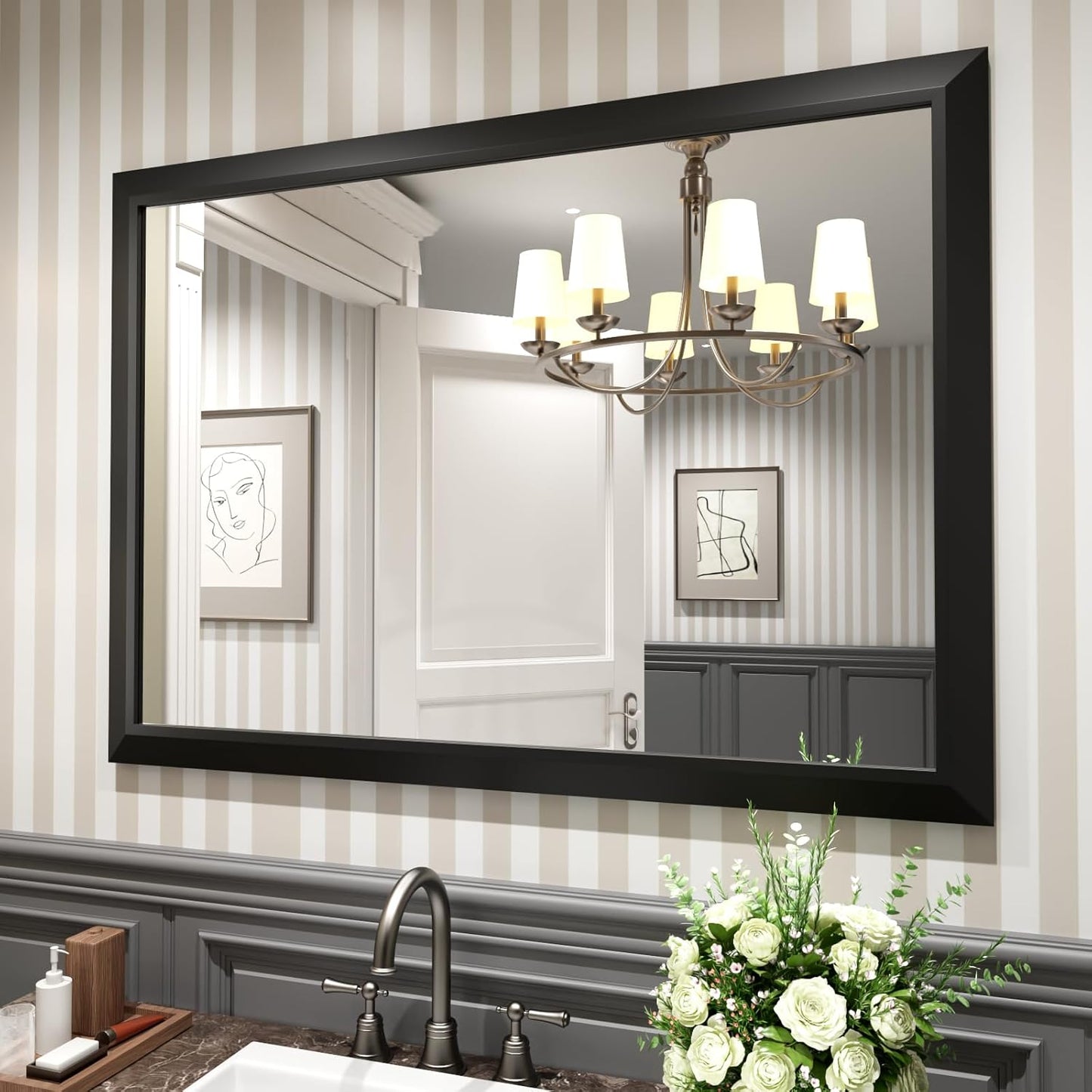 Amorho Black Bathroom Mirror 48x35 Inch Thick Metal Frame