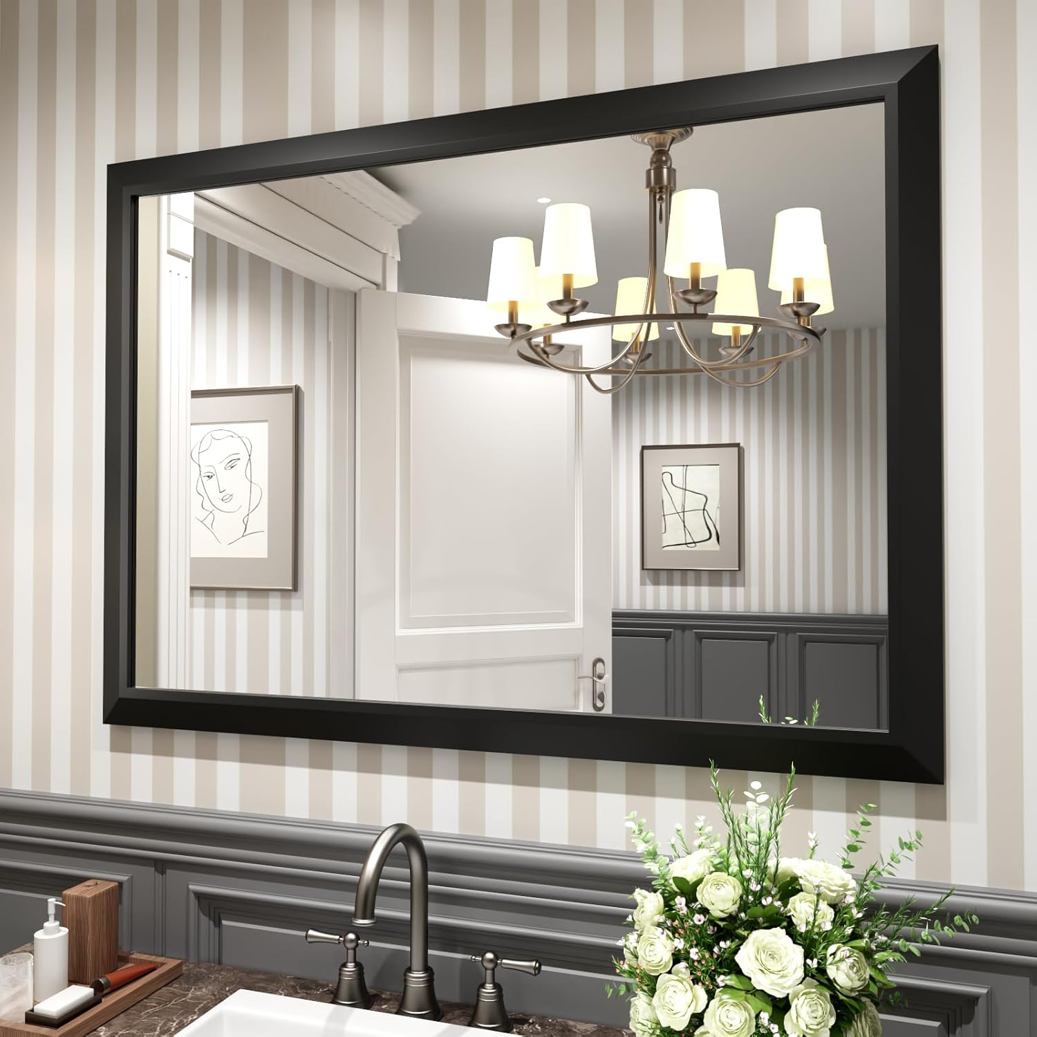 Amorho Black Bathroom Mirror 48x35 Inch Thick Metal Frame