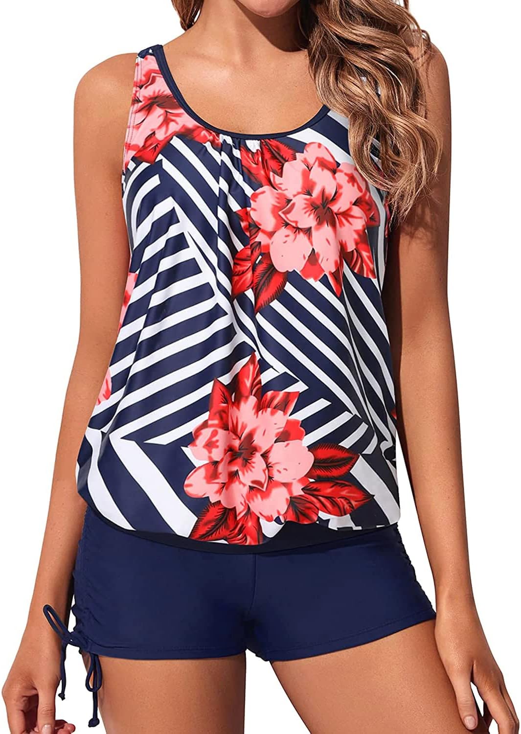 Yonique Blouson Tankini Swimsuits for Women with Boyshorts