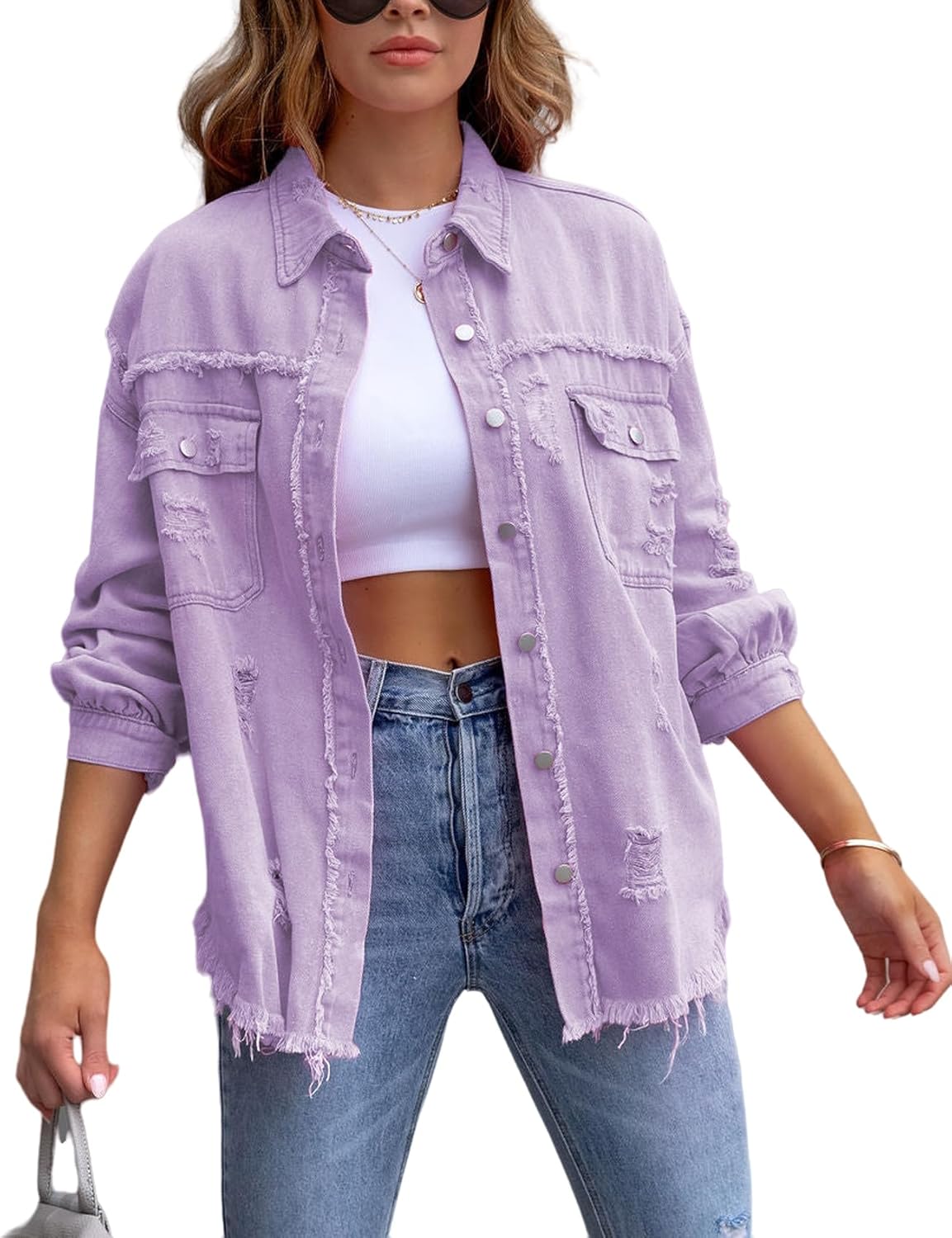 Oversized Ripped Denim Jacket for Women - Trendy Boyfriend Style
