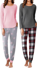 2 Pack Womens Pajama Set Long Sleeve and Jogger Pants - Cozy