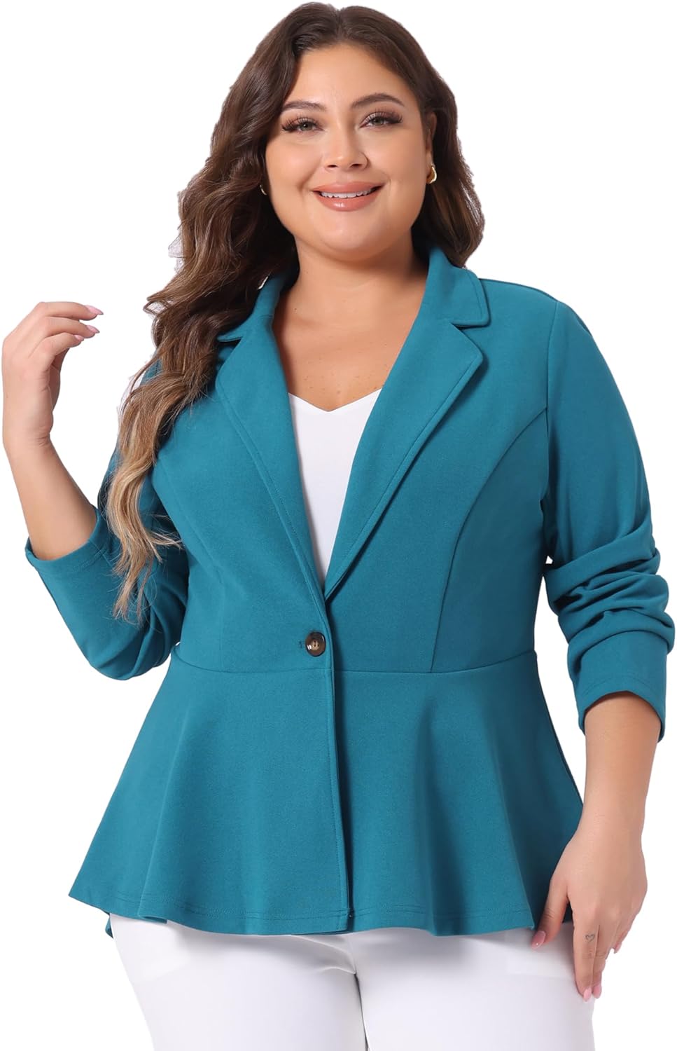 Plus Size Women's Blazer with Notch Panel for Business Casual
