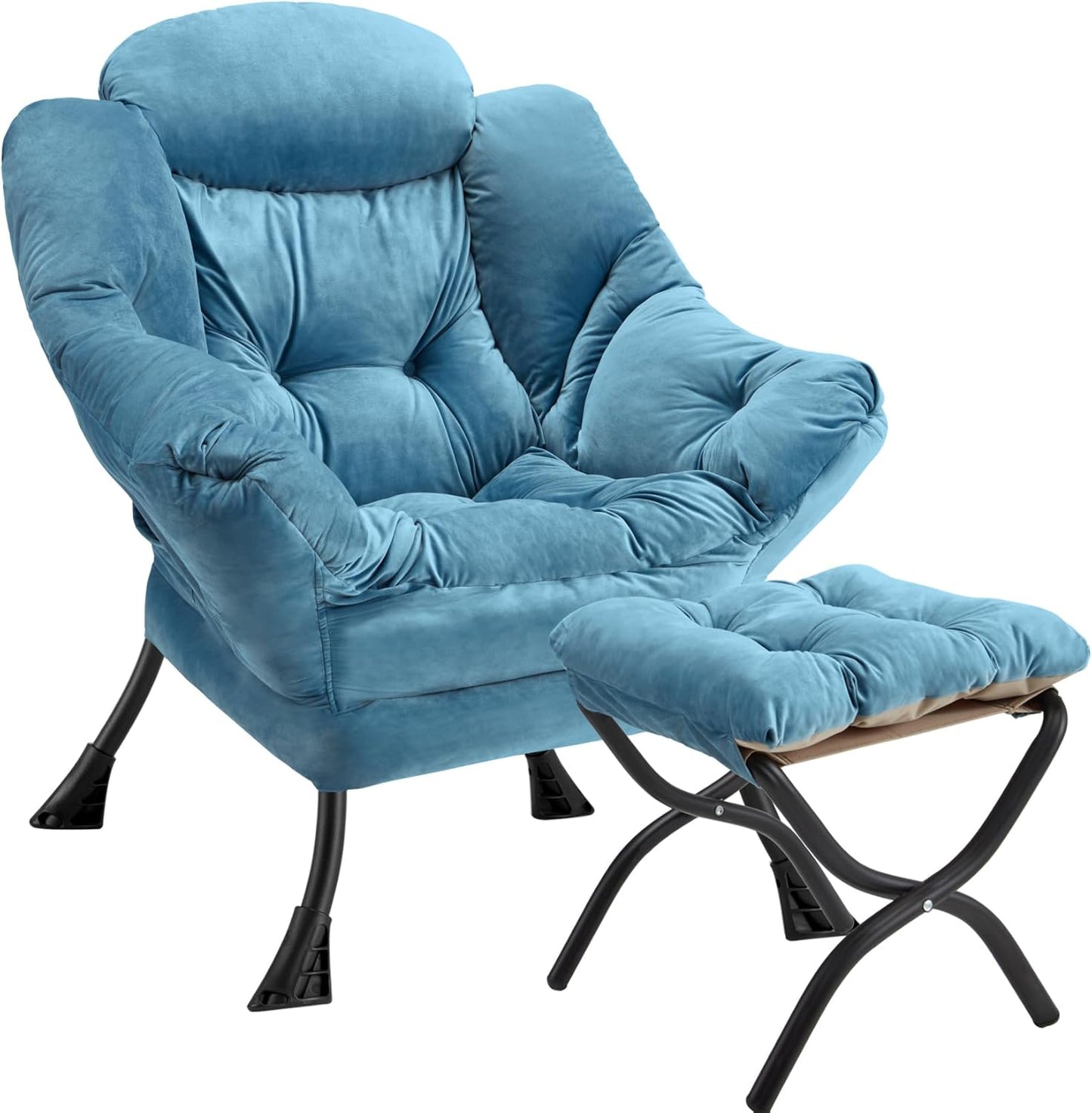 Blue Modern Lazy Chair with Ottoman - Comfy Lounge Seating