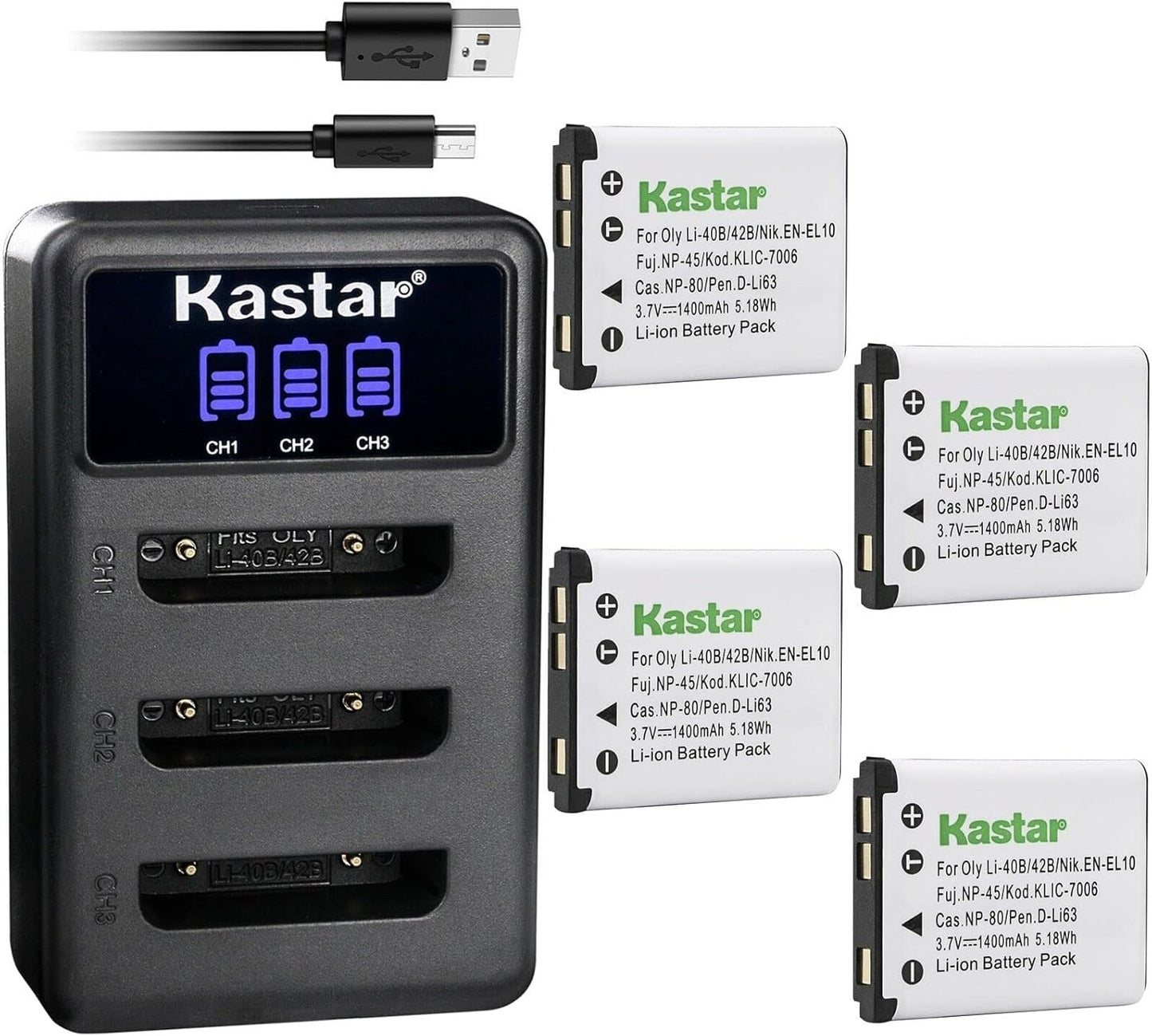Kastar 4 Pack Battery and LCD Triple USB Charger for Leica Cameras
