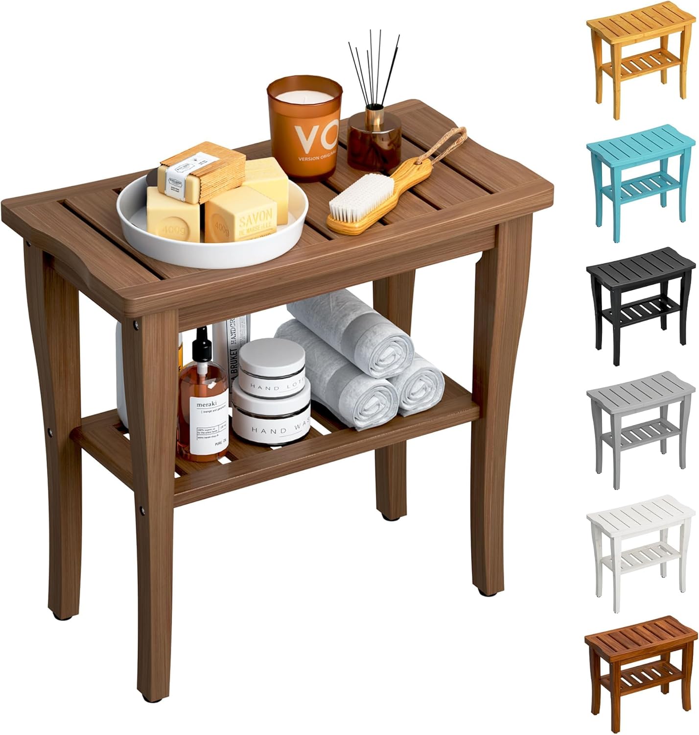 Bamboo Shower Bench Stool with Storage Shelf for Comfort