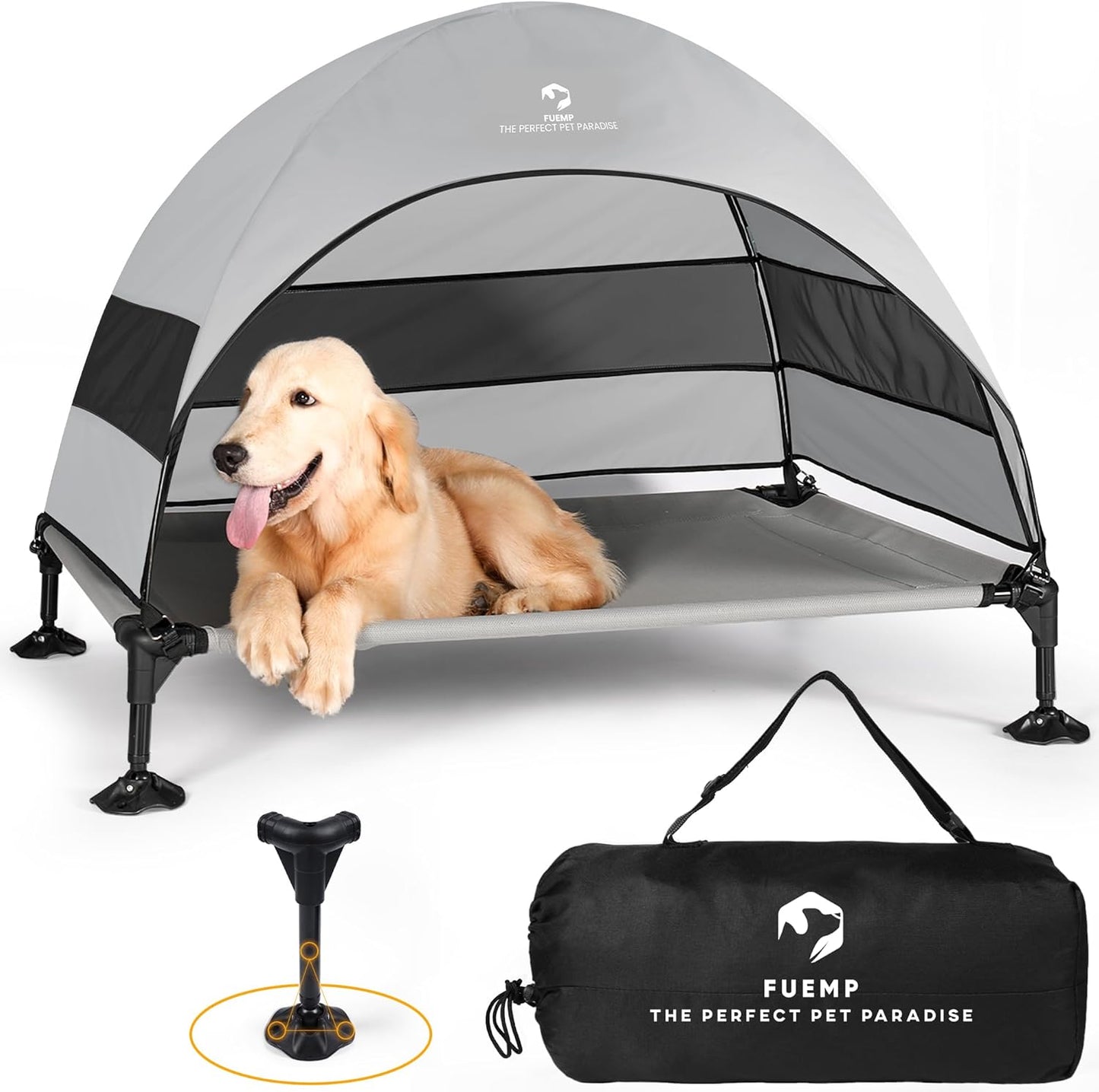 Elevated Dog Bed with Canopy for Large Dogs - Portable & Cool
