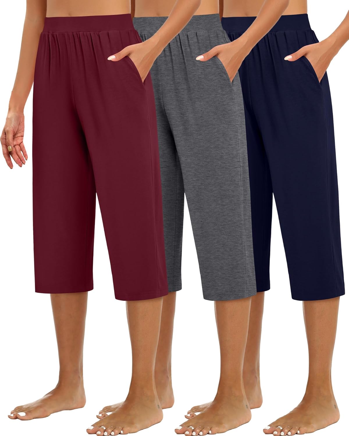Huukeay Women's Capri Sweatpants: Cozy Wide Leg Cropped Pants