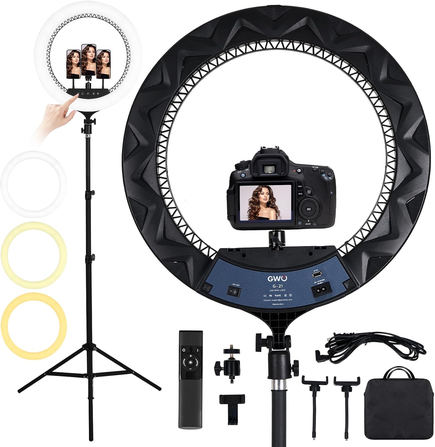 GWO 21 inch LED Ring Light with Tripod for Perfect Selfies