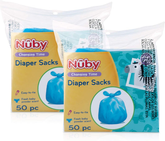Nuby Fresh Baby Powder Scent Diaper Bags, 2 Pack