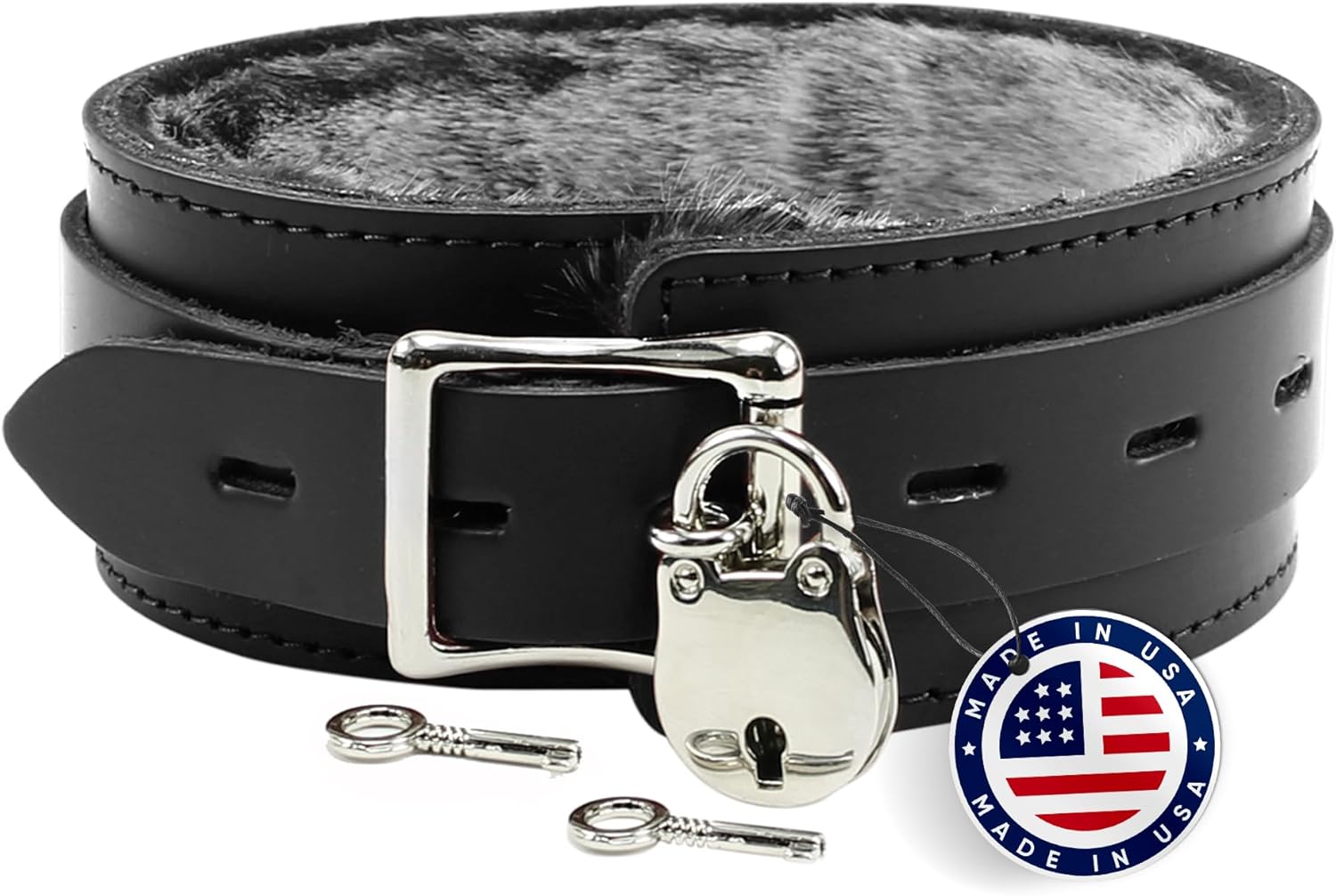 VP Leather Austin Latigo Leather Collar with Faux Fur Lining