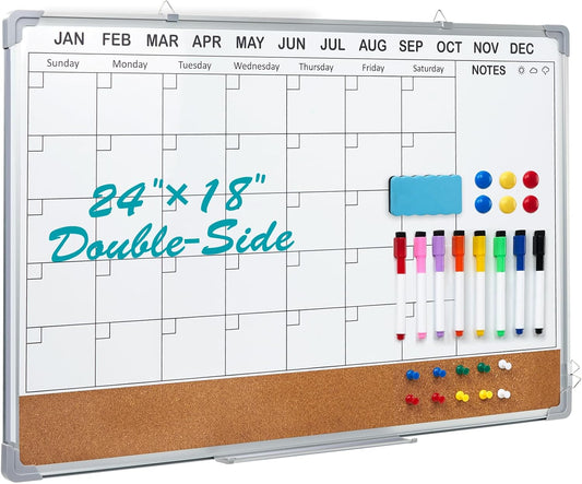 Calendar Whiteboard for Wall - 24in x 18in Dry Erase Board