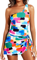 Tempt Me Women One Piece Swim Dress - One Shoulder Tummy Control