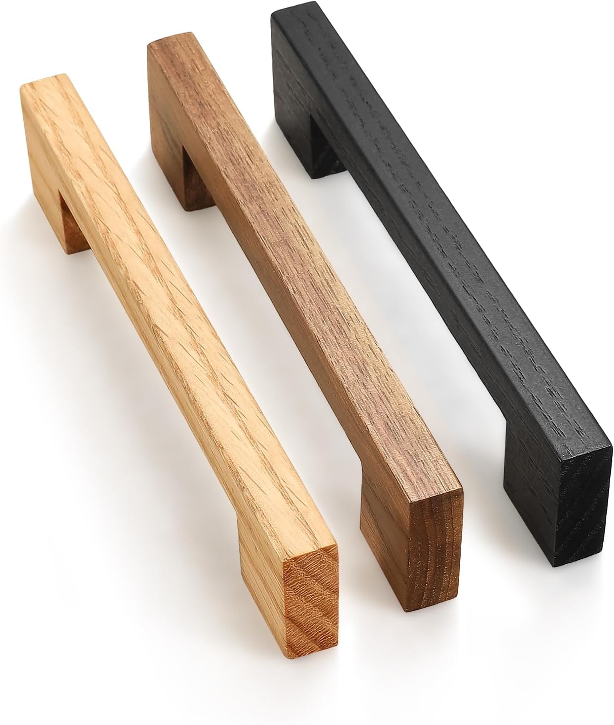 Black Square Wooden Drawer Pulls for Cabinets - 10 pcs Set