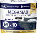 Medium MegaMax Adult Overnight Diapers - 12-Hour Tab-Style (Black)